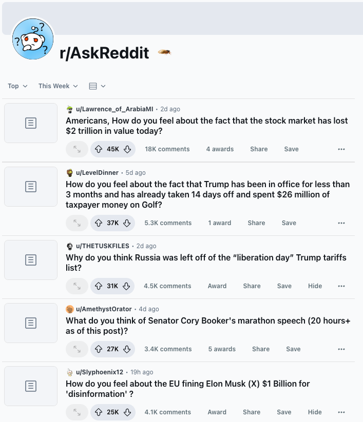 check the top posts of each subreddit check the top posts of each subreddit